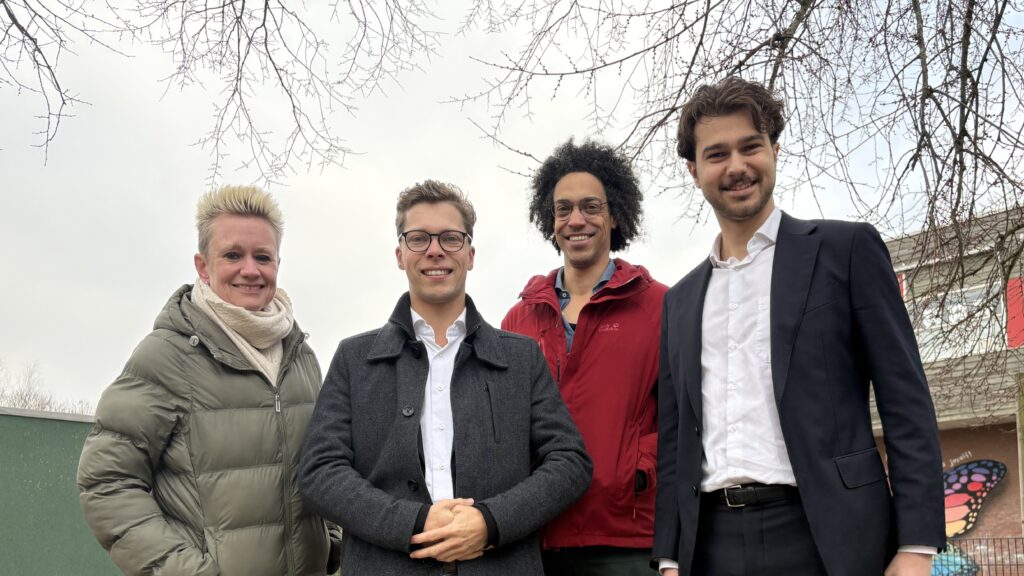 De top 4 kandidaten van D66: Manon de Groot, Jesse de Jong-Paalvast, Michaël Busby en Erik de Ruiter