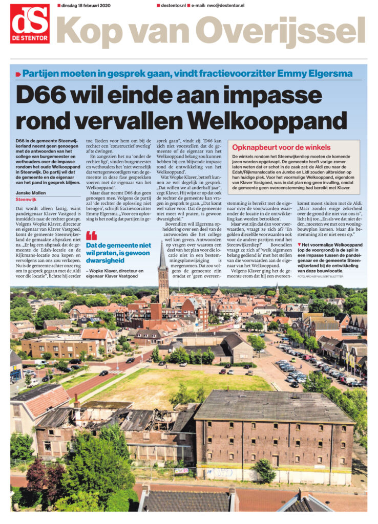 Krantenartikel over het vervallen Welkooppand in Steenwijk.