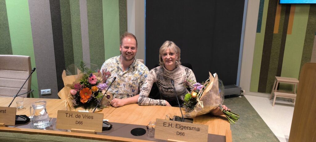 Fractie D66 Steenwijkerland 2026-2030 met Thom de Vries-ten Klooster en Emmy Elgersma
